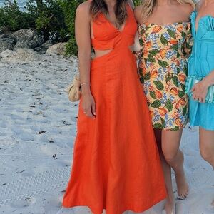 Reformation Samara Linen Dress - Flame Size 2